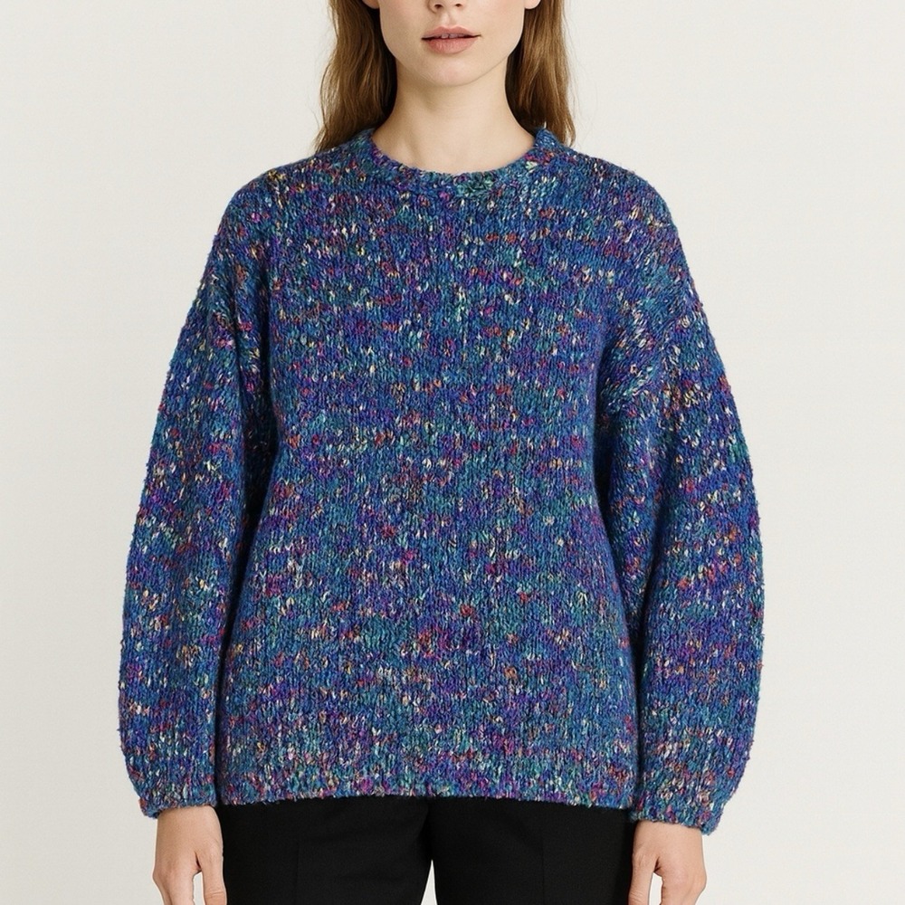 Vintage Organically Grown Wool Blend Sweater Small Oversized Confetti Mock Neck